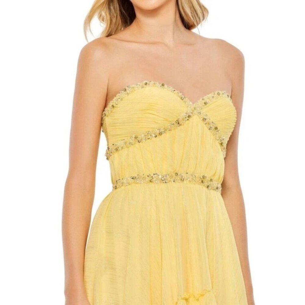 Mac Duggal Womens Size 2 Lemon Yellow 68096 Strapless High Low Dress NEW - Picture 2 of 4